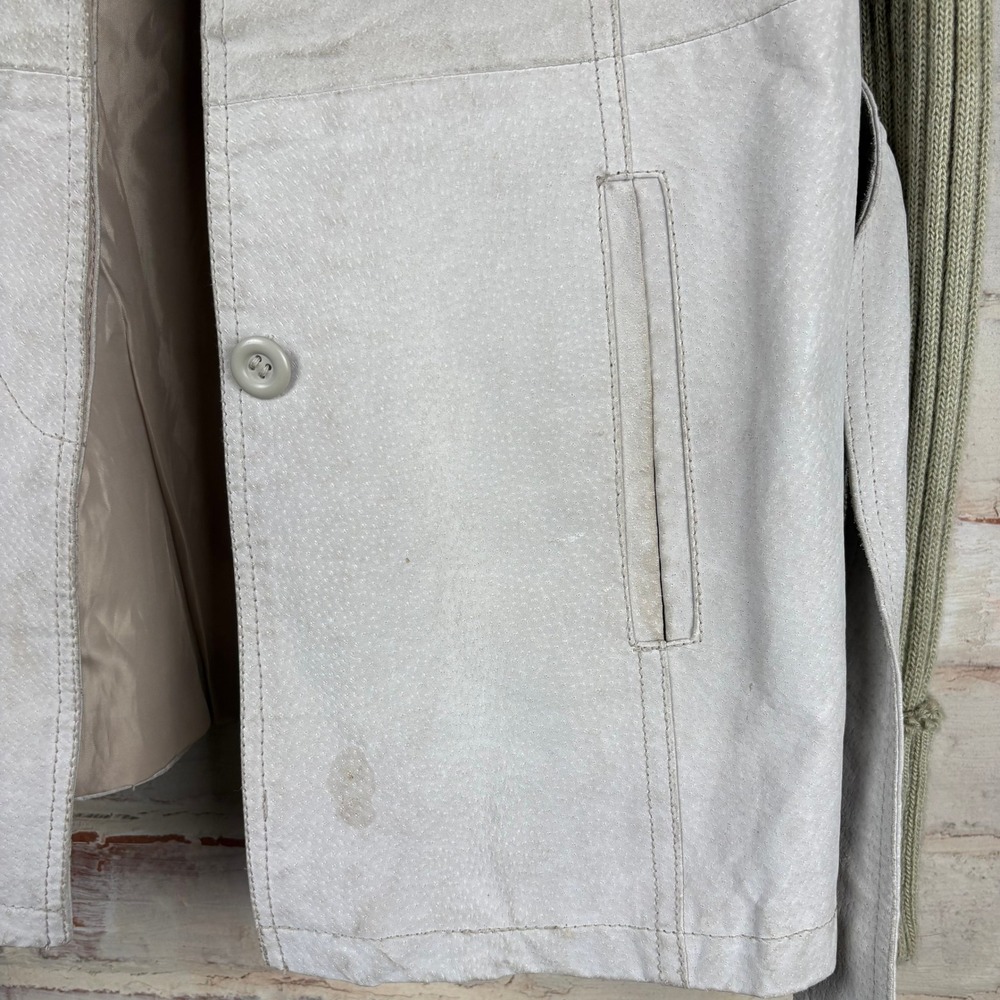 Vintage Morrow Sage Suede Leather Jacket Faux Fur Collar Knit Sleeves L Belted — image 8 of 8